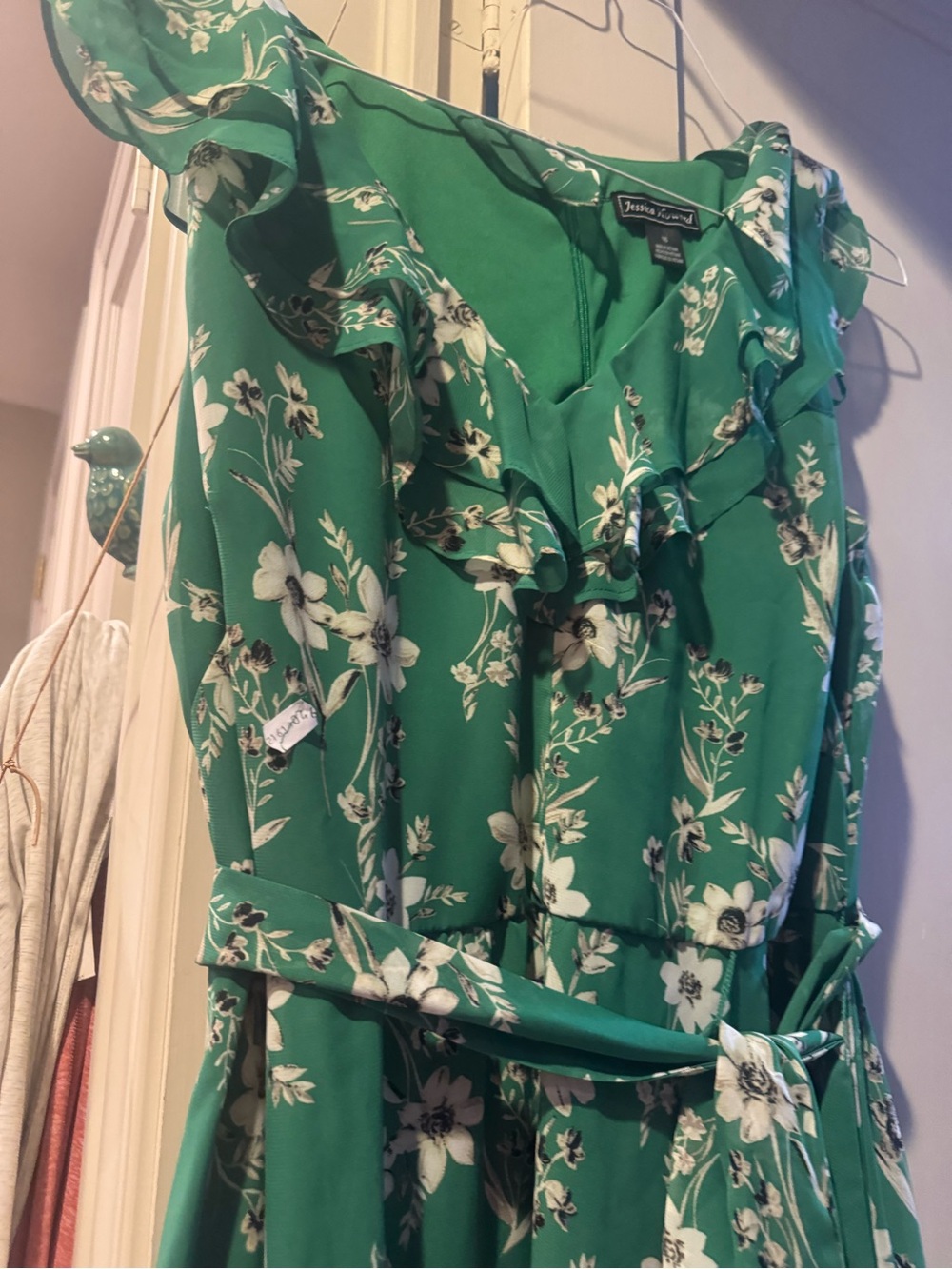 Jessica Howard Green Floral Ruffle Wrap Dress